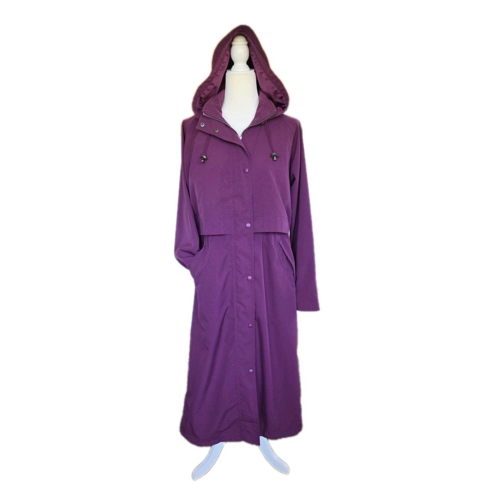 LL Bean Womens Maxi Trench Rain Coat S Plum 90s Retro Dark Academia Heritage